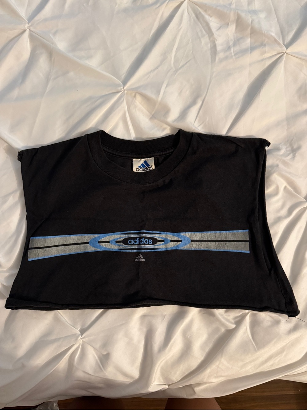 adidas Black Tank Top with Blue and Gray Graphic Stripe Muscle tee cropped